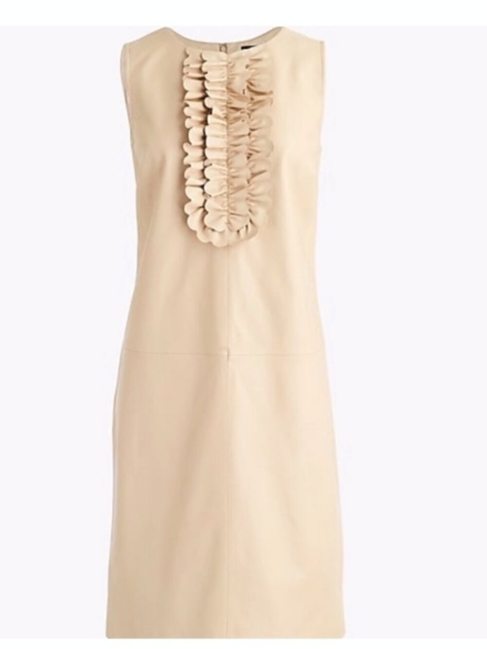 🌟 J.CREW COLLECTION 🌟 LEATHER RUFFLE DETAIL SHEATH DRESS VINTAGE SAND SZ 10